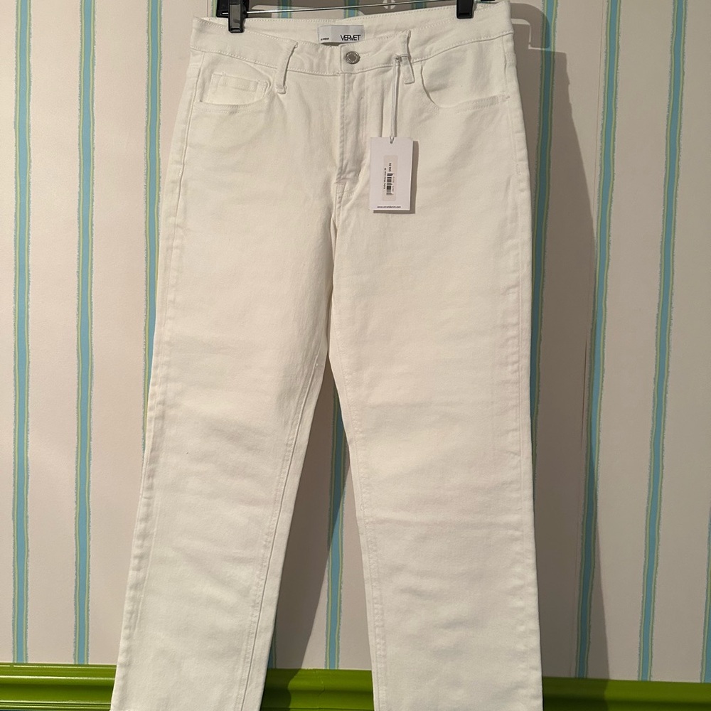 VELVET White Straight-Leg Jeans – Mid-Rise Clean Finish